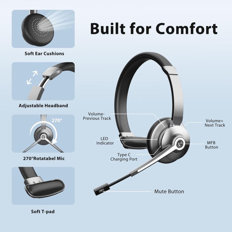 Vonztek Bluetooth Headset with Charging Dock